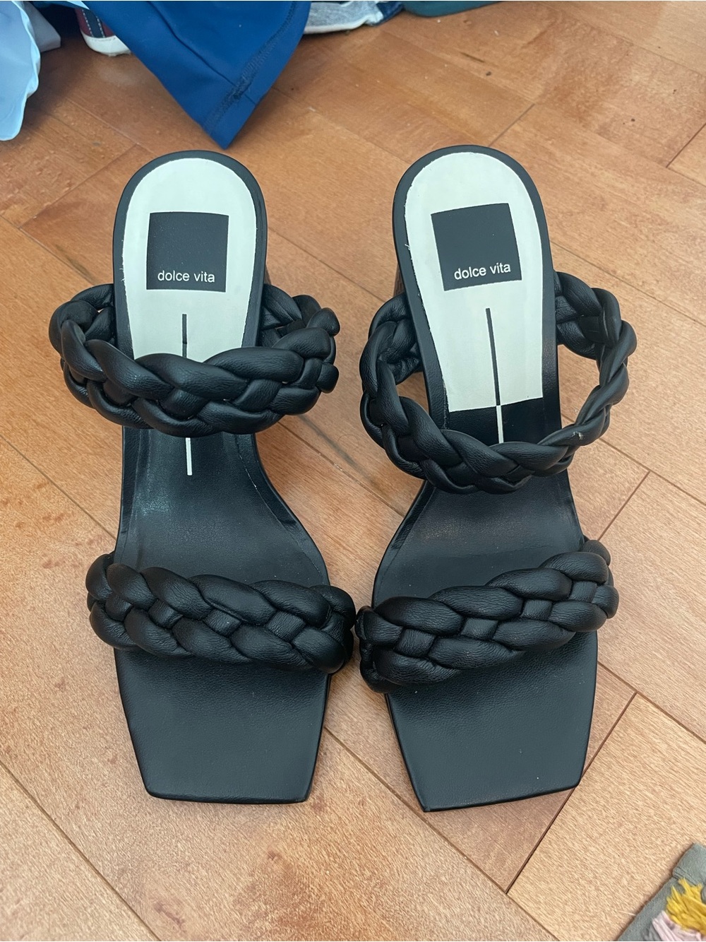 Dolce Vita Black Braided Double-Strap Heeled Slides